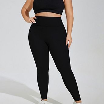 Women's Plus Size High Waist Stretch Leggings with Wide Waistband Smooth Compression Fit