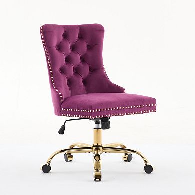 GOODSILO Modern Velvet Upholstered Tufted Button Office Chair with Golden Metal Base
