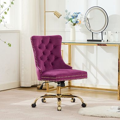 GOODSILO Modern Velvet Upholstered Tufted Button Office Chair with Golden Metal Base