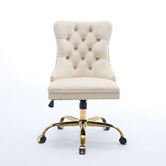 GOODSILO Modern Velvet Upholstered Tufted Button Office Chair with Golden Metal Base