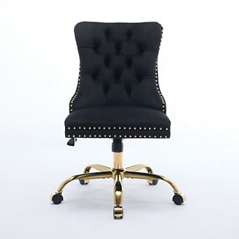 GOODSILO Modern Velvet Upholstered Tufted Button Office Chair with Golden Metal Base