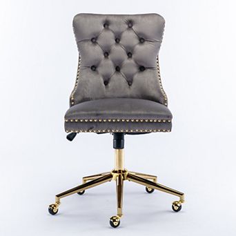 GOODSILO Modern Velvet Upholstered Tufted Button Office Chair with Golden Metal Base
