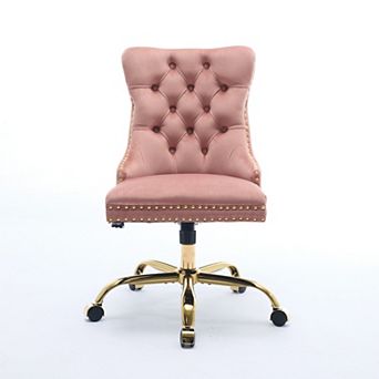 GOODSILO Modern Velvet Upholstered Tufted Button Office Chair with Golden Metal Base