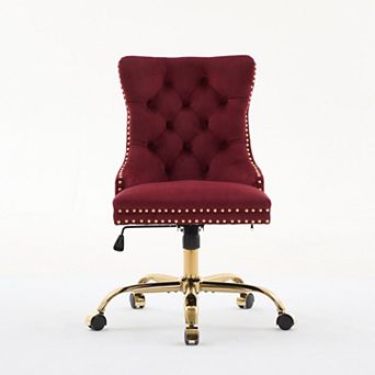 GOODSILO Modern Velvet Upholstered Tufted Button Office Chair with Golden Metal Base
