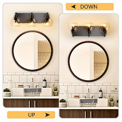 ELEMENT ACE Modern Three-Light Vanity Light Fixture with Clear Glass Shades
