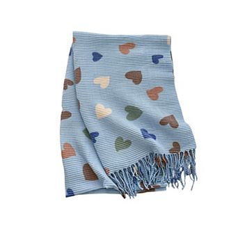 Women’s Heart Pattern Knit Scarf with Delicate Fringe Edges and Lightweight Cozy Texture Designed