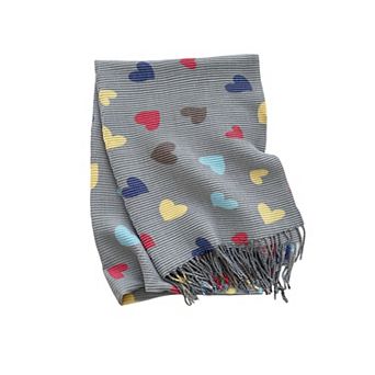 Women’s Heart Pattern Knit Scarf with Delicate Fringe Edges and Lightweight Cozy Texture Designed