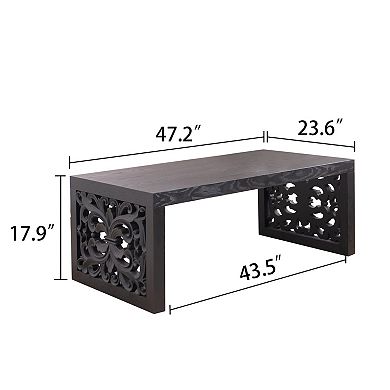 GOODSILO Rustic Carved Wood Coffee Table with Ornate Side Panels and Natural Finish