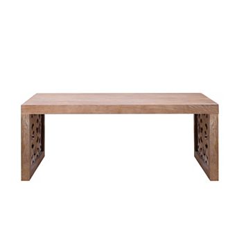 GOODSILO Rustic Carved Wood Coffee Table with Ornate Side Panels and Natural Finish