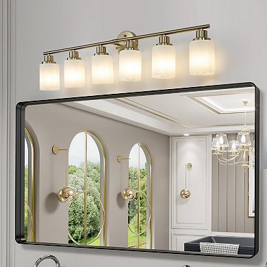 ELEMENT ACE 6-Light Modern Vanity Wall Sconce with Frosted Glass Shades for Bathroom