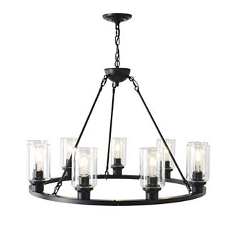 ELEMENT ACE Modern Farmhouse Wagon Wheel Glass Pendant Light Fixture - Adjustable Chains