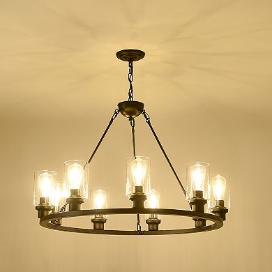 ELEMENT ACE Modern Farmhouse Wagon Wheel Glass Pendant Light Fixture - Adjustable Chains