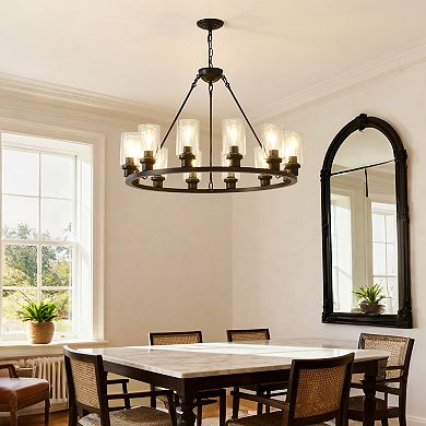 ELEMENT ACE Modern Farmhouse Wagon Wheel Glass Pendant Light Fixture - Adjustable Chains