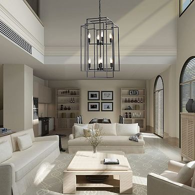 ELEMENT ACE Modern Geometric Eight-Light Pendant Chandelier with Industrial Metal Frame