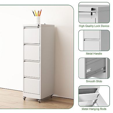 GOODSILO 4 Drawer Locking Vertical File Cabinet with Wheels Heavy-Duty Mobile Storage Unit