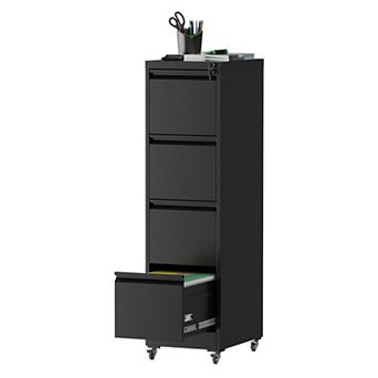 GOODSILO 4 Drawer Locking Vertical File Cabinet with Wheels Heavy-Duty Mobile Storage Unit