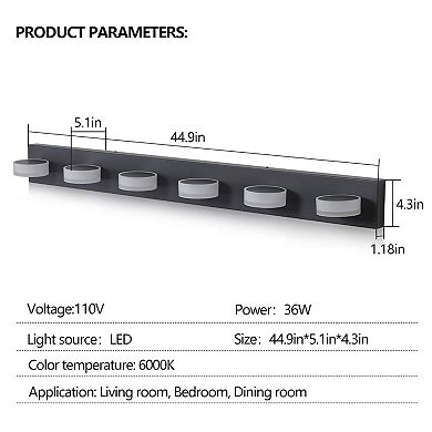 ELEMENT ACE Modern 6-Light LED Vanity Light Fixture Sleek Black Finish Bathroom Wall Lighting