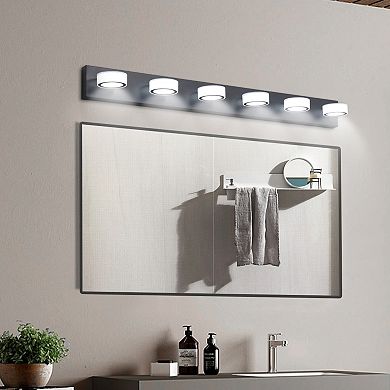 ELEMENT ACE Modern 6-Light LED Vanity Light Fixture Sleek Black Finish Bathroom Wall Lighting