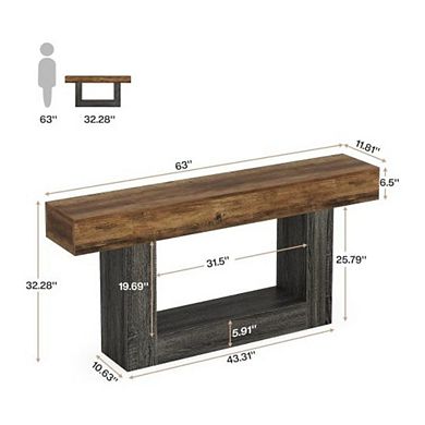 GOODSILO Rustic Farmhouse Console Table with Lower Shelf for Living Room Entryway Decor
