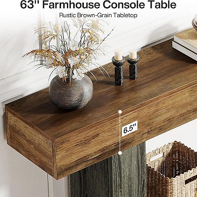 GOODSILO Rustic Farmhouse Console Table with Lower Shelf for Living Room Entryway Decor