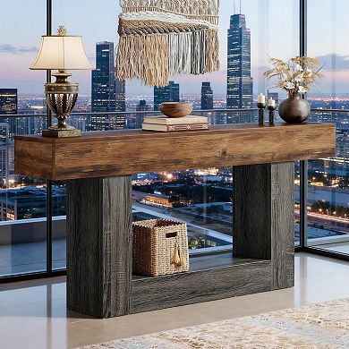 GOODSILO Rustic Farmhouse Console Table with Lower Shelf for Living Room Entryway Decor