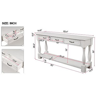 GOODSILO 63-Inch Wooden Console Table with 3 Drawers & Bottom Shelf for Entryway
