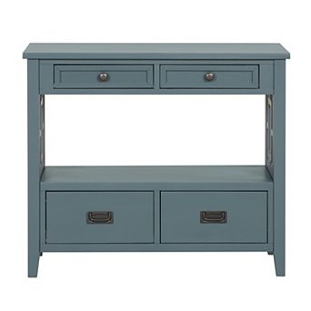GOODSILO Farmhouse Style Pine Wood Console Table with Four Drawers and Storage Shelf