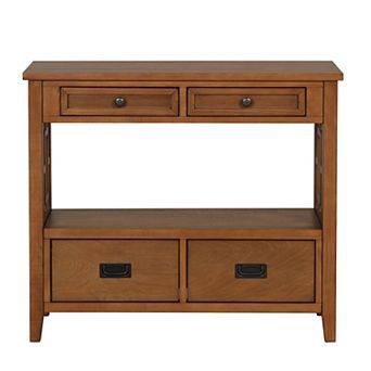 GOODSILO Farmhouse Style Pine Wood Console Table with Four Drawers and Storage Shelf