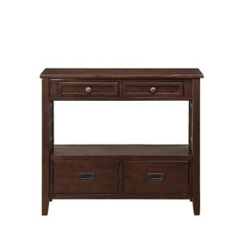 GOODSILO Farmhouse Style Pine Wood Console Table with Four Drawers and Storage Shelf