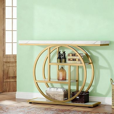 GOODSILO Industrial Chic Console Table with Circular Metal Frame and Four Tier Shelves