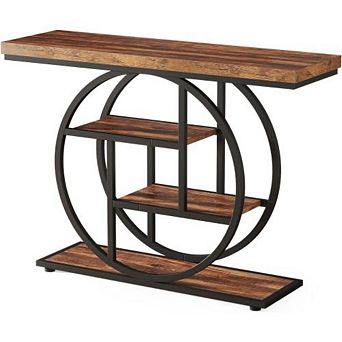 GOODSILO Industrial Chic Console Table with Circular Metal Frame and Four Tier Shelves