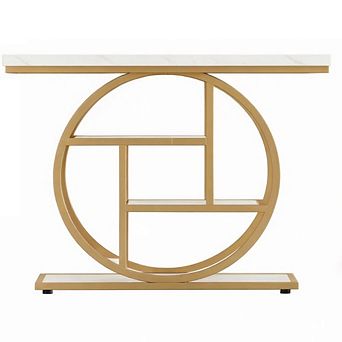 GOODSILO Industrial Chic Console Table with Circular Metal Frame and Four Tier Shelves