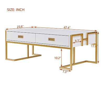 GOODSILO Modern Rectangular Coffee Table with Storage Drawers and Premium Metal Base