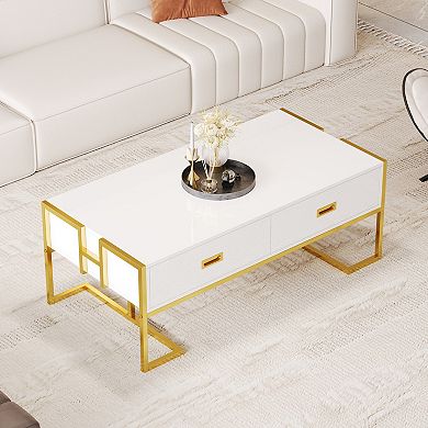GOODSILO Modern Rectangular Coffee Table with Storage Drawers and Premium Metal Base