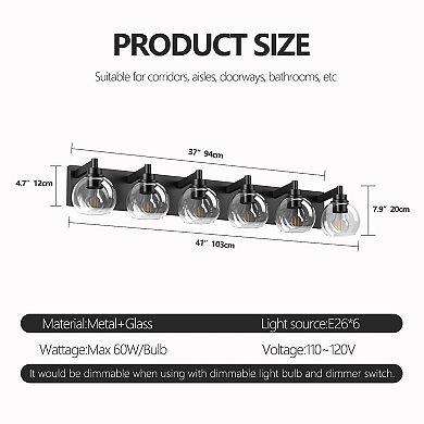 ACE Farmhouse Six-Light Vanity Wall Lighting Fixture with Clear Glass Shades