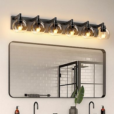 ACE Farmhouse Six-Light Vanity Wall Lighting Fixture with Clear Glass Shades