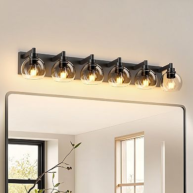 ACE Farmhouse Six-Light Vanity Wall Lighting Fixture with Clear Glass Shades
