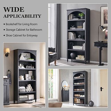 Arched Bookcase with 2 Adjustable Shelves, 76" Tall Bookshelves with Open Display Shelves