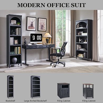 Arched Bookcase with 2 Adjustable Shelves, 76" Tall Bookshelves with Open Display Shelves