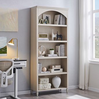 Arched Bookcase with 2 Adjustable Shelves, 76" Tall Bookshelves with Open Display Shelves