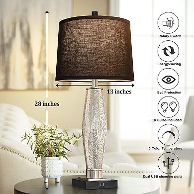 ELEMENT ACE Modern Glass Table Lamps Set with USB Ports & 3-Way Lighting for Bedroom, Living Room