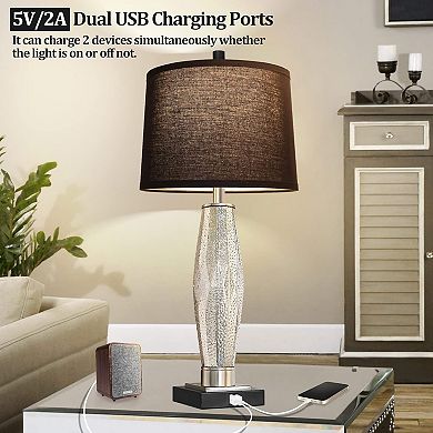 ELEMENT ACE Modern Glass Table Lamps Set with USB Ports & 3-Way Lighting for Bedroom, Living Room