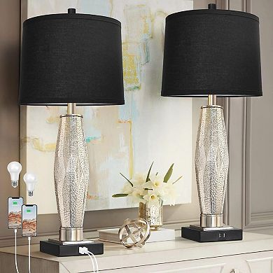 ELEMENT ACE Modern Glass Table Lamps Set with USB Ports & 3-Way Lighting for Bedroom, Living Room