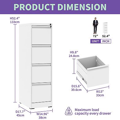 GOODSILO Four-Drawer Vertical Metal Filing Cabinet with Locking Mechanism for Office Documents