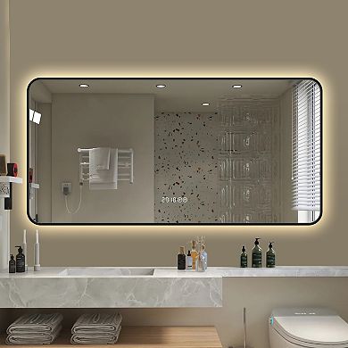 ELEMENT ACE 48x24 Inch LED Bathroom Mirror with Temperature Display, Defogging & Tri-Color Lighting