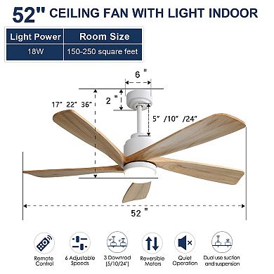ELEMENT ACE 52 Inch Modern Ceiling Fan with Dimmable LED Light and Smart Remote Control