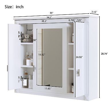 ELEMENT ACE Wall Mounted Mirror Cabinet with Adjustable Shelves and Multiple Storage Compartments