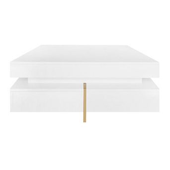 GOODSILO Modern High Gloss Square Coffee Table with 4 Drawers & Wood Grain Legs