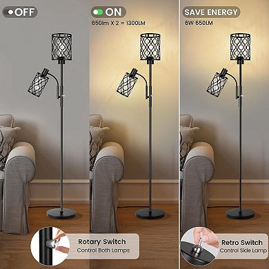 ELEMENT ACE Farmhouse Adjustable Dual Light Floor Lamp with Industrial Design for Living Spaces