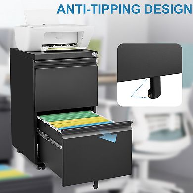 GOODSILO Mobile Under Desk Filing Cabinet with Lock - Two-Drawer Metal Storage for Office